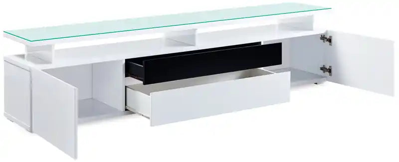 Meuble TV moderne 78" avec rangement et gestion des câbles pour TV jusqu'à 85" - Blanc