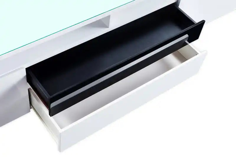 Meuble TV moderne 78" avec rangement et gestion des câbles pour TV jusqu'à 85" - Blanc