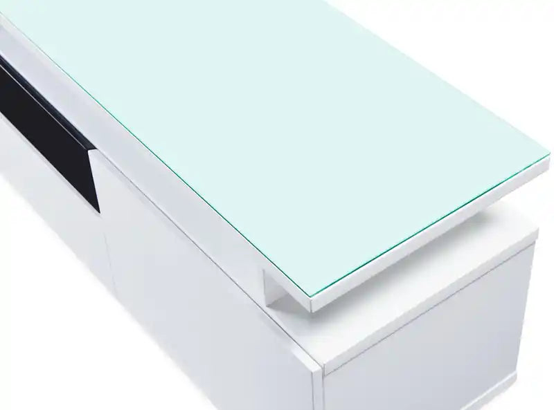 Meuble TV moderne 78" avec rangement et gestion des câbles pour TV jusqu'à 85" - Blanc