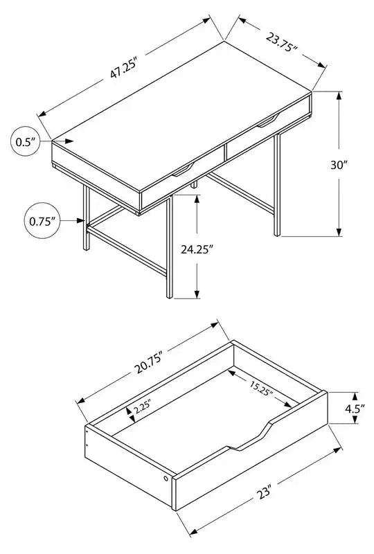 Bureau de 47,25 po avec 2 tiroirs