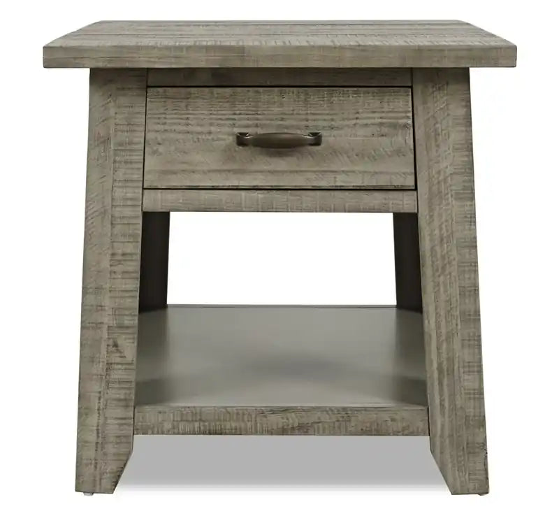 Table d'appoint rustique en bois flotté de 24 po avec tiroir et étagère inférieure ouverte
