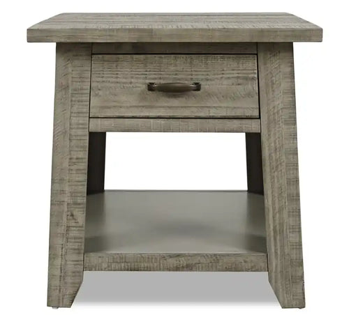 Table d'appoint rustique en bois flotté de 24 po avec tiroir et étagère inférieure ouverte