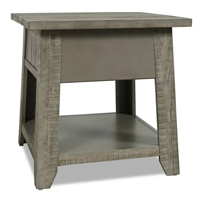 Table d'appoint rustique en bois flotté de 24 po avec tiroir et étagère inférieure ouverte