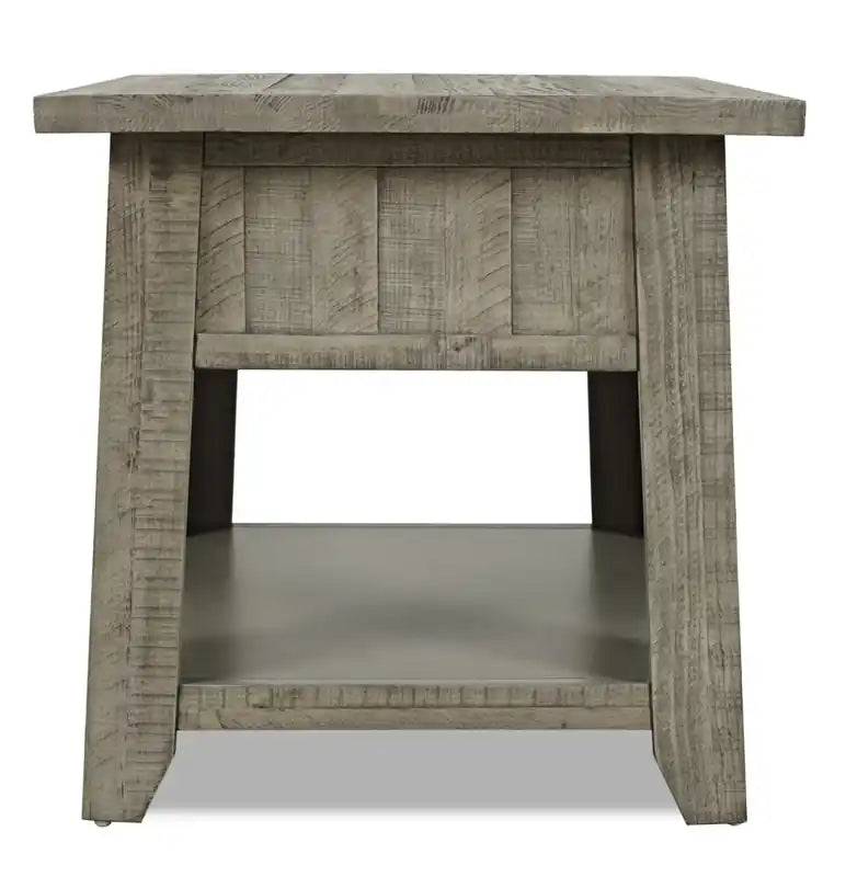 Table d'appoint rustique en bois flotté de 24 po avec tiroir et étagère inférieure ouverte
