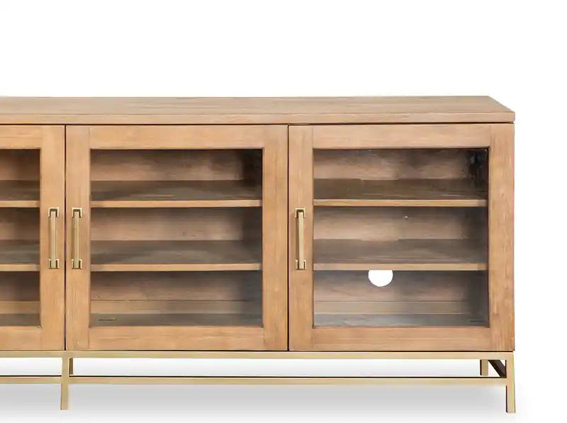 Meuble TV moderne 84 po en bois massif avec rangement et gestion des câbles pour téléviseurs jusqu'à 90 po - Belge