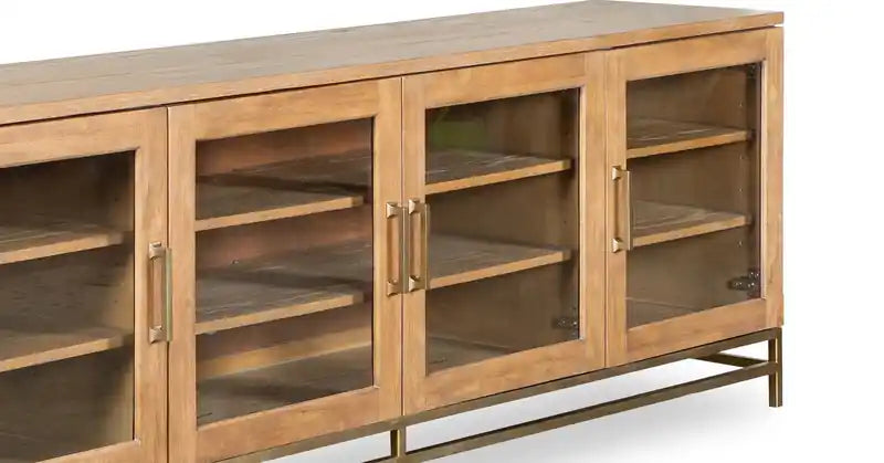 Meuble TV moderne 84 po en bois massif avec rangement et gestion des câbles pour téléviseurs jusqu'à 90 po - Belge