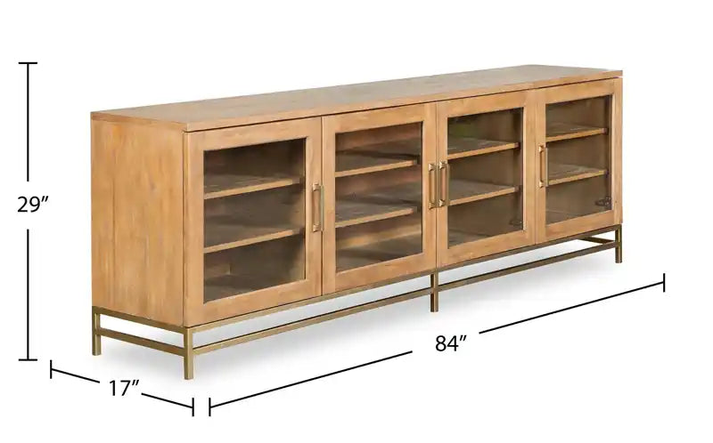 Meuble TV moderne 84 po en bois massif avec rangement et gestion des câbles pour téléviseurs jusqu'à 90 po - Belge