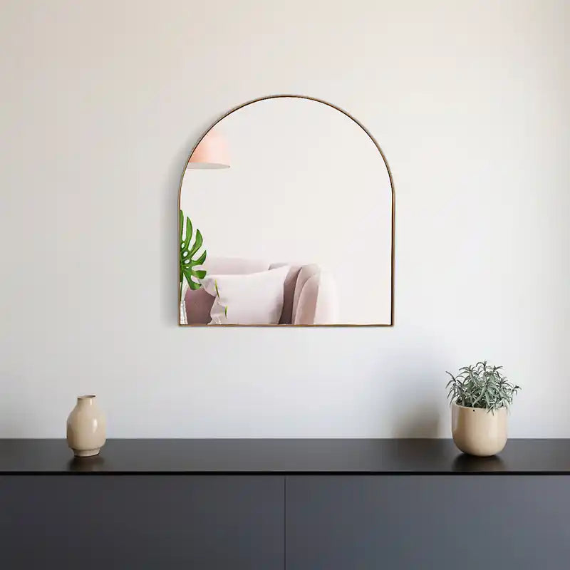 Miroir mural arqué de 34 po avec cadre en métal doré