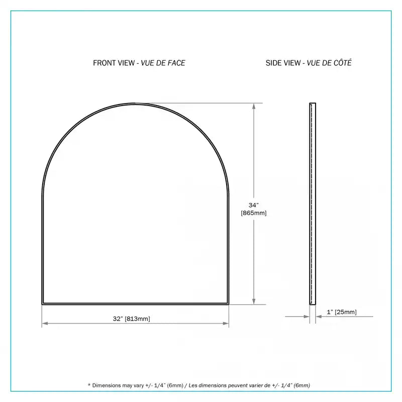 Miroir mural arqué de 34 po avec cadre en métal doré