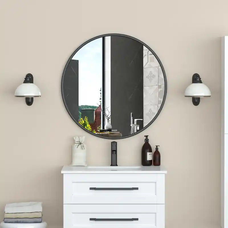 Miroir mural rond de 32" avec cadre en métal noir
