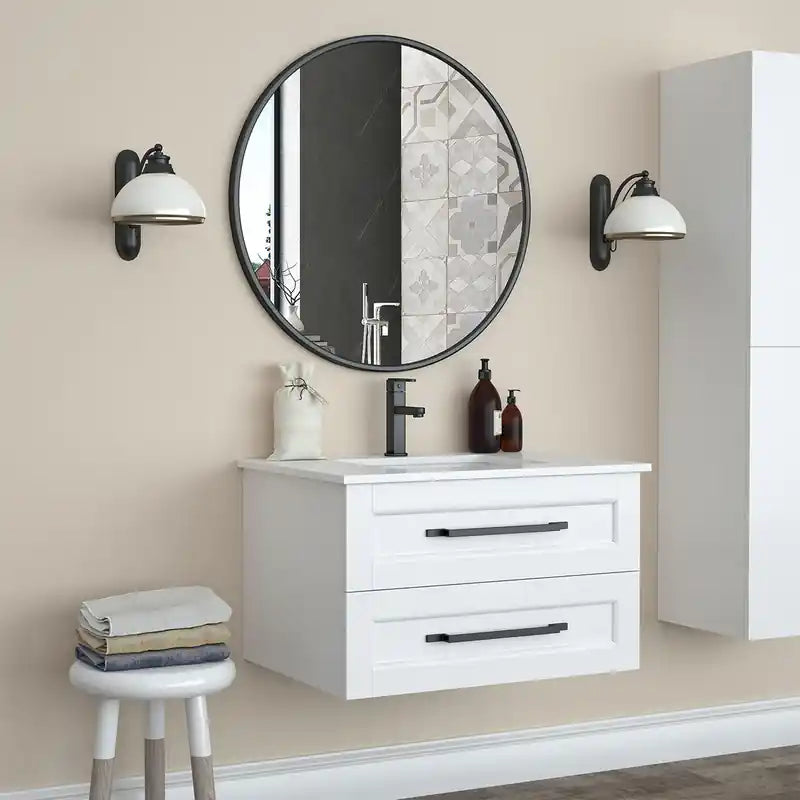 Miroir mural rond de 32" avec cadre en métal noir