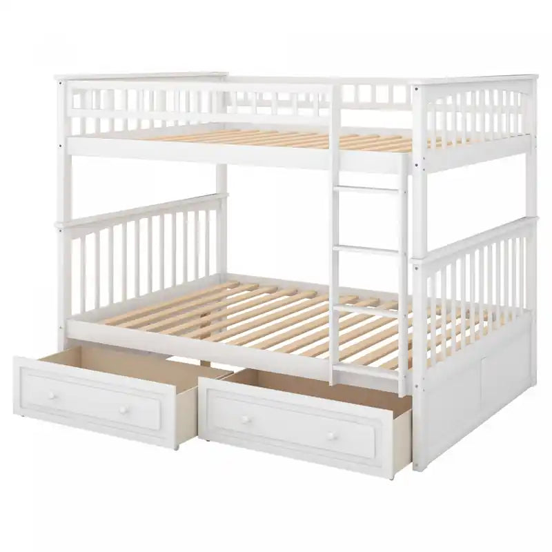 Lit avec tiroirs - Brady convertible éclairé en bois massif, taille double, avec tiroirs