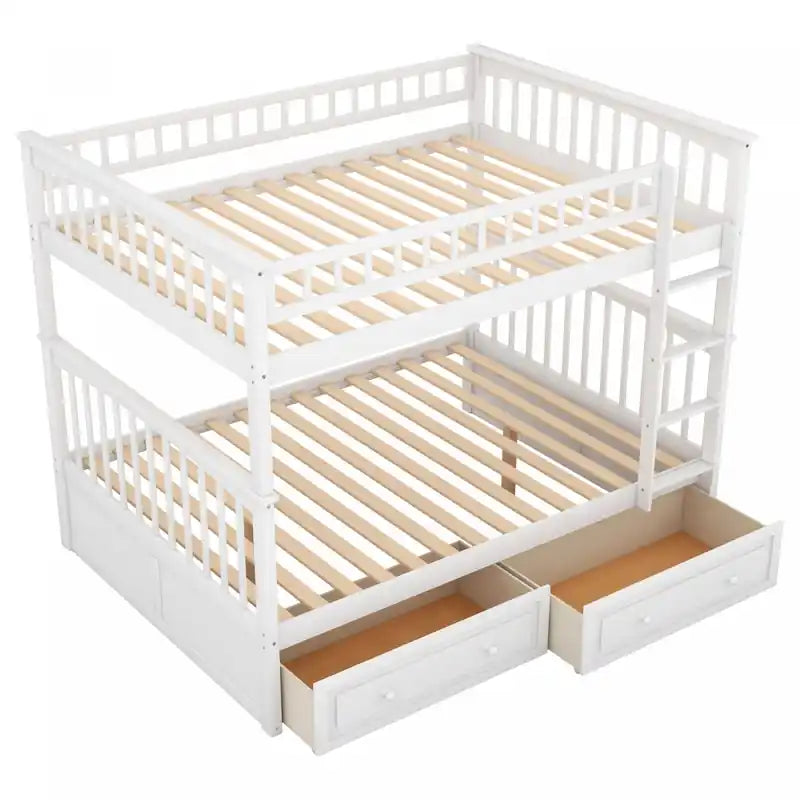 Lit avec tiroirs - Brady convertible éclairé en bois massif, taille double, avec tiroirs