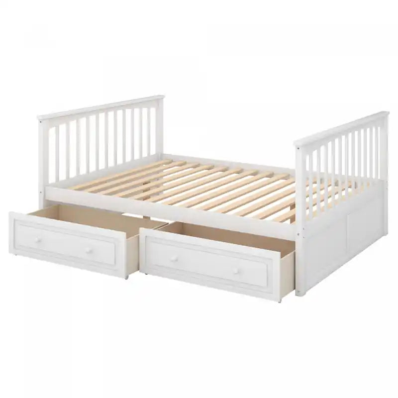 Lit avec tiroirs - Brady convertible éclairé en bois massif, taille double, avec tiroirs