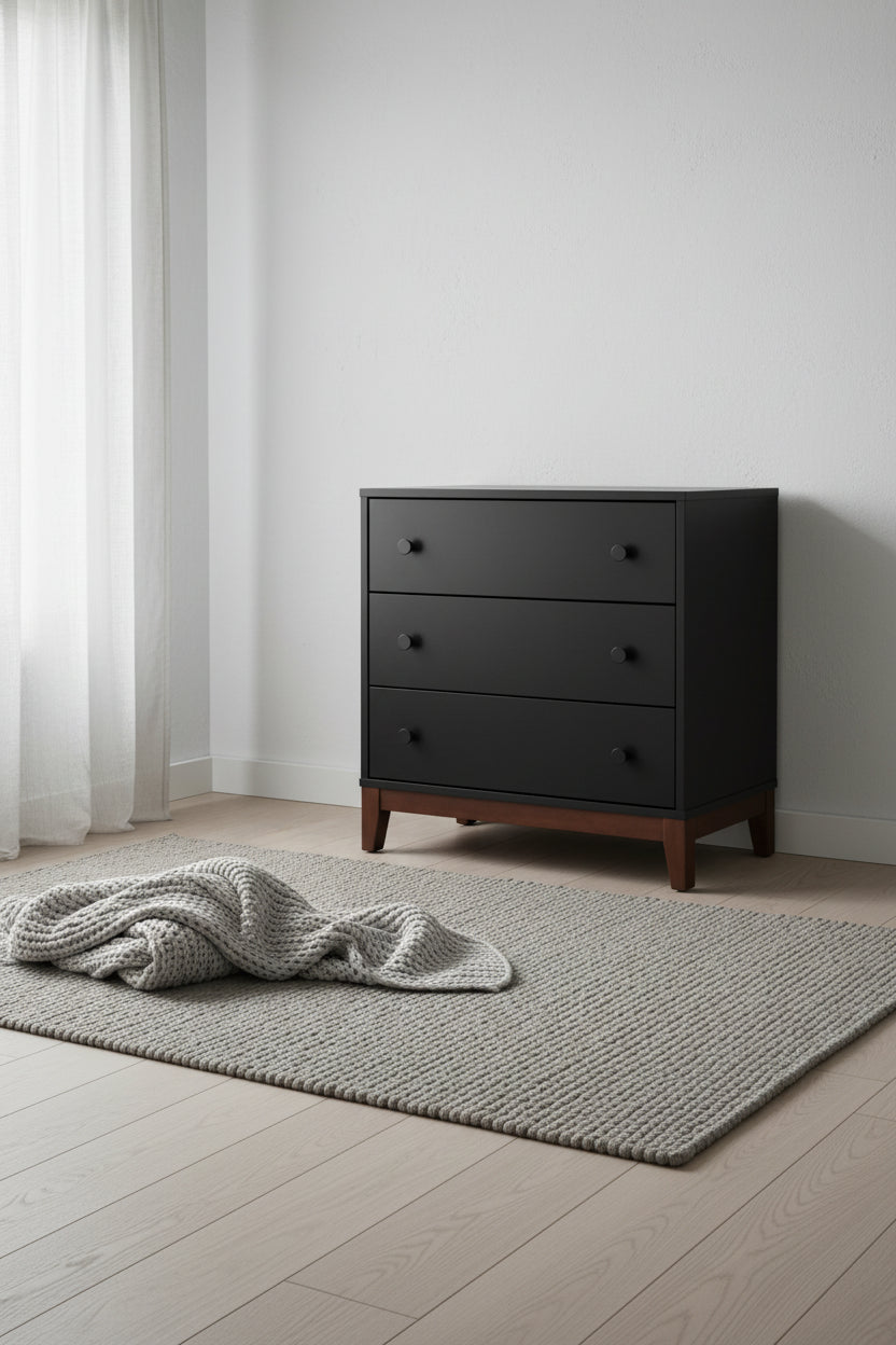 Prepac Nordik 3-Drawer Nightstand - Black and Cherry