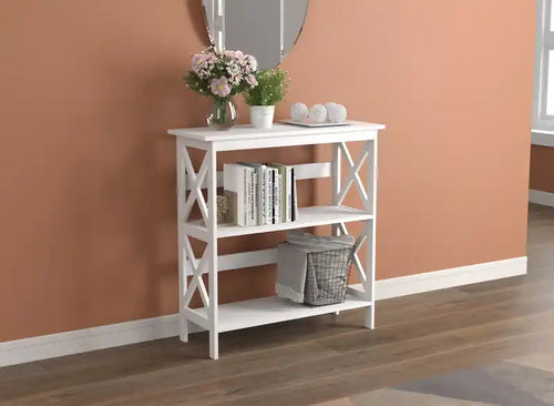 Console en X blanche de 32 po avec 2 étagères ouvertes
