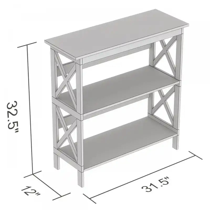 Console en X blanche de 32 po avec 2 étagères ouvertes