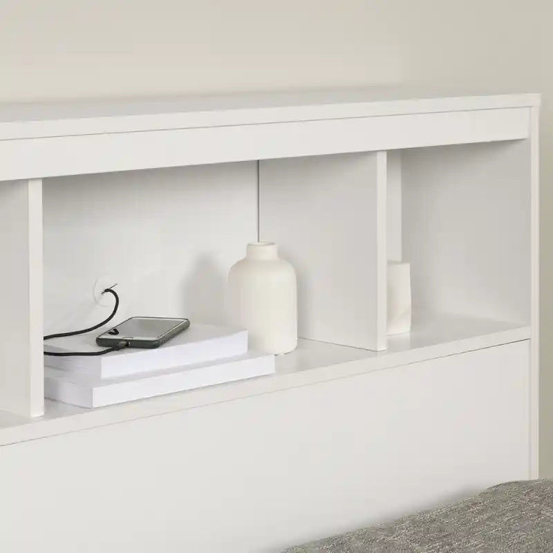 Tête de lit bibliothèque avec rangement - Blanc pur