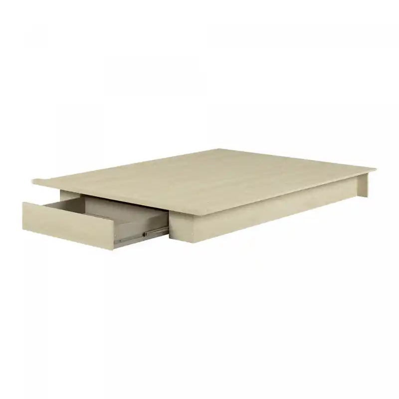 Fusion Full Platform Bed With Drawer - Bleached Oak