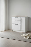 Toscano 3-Drawer Kitchen Island with Door - White & Maple Nutmeg