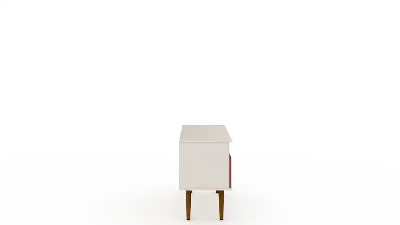 35.43 Meuble TV moderne du milieu du siècle avec pieds en bois massif - Blanc cassé et Terr