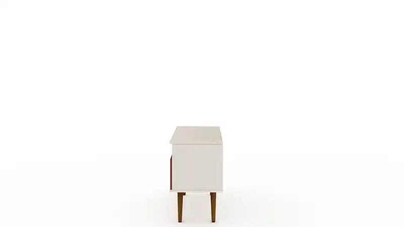 35.43 Meuble TV moderne du milieu du siècle avec pieds en bois massif - Blanc cassé et Terr
