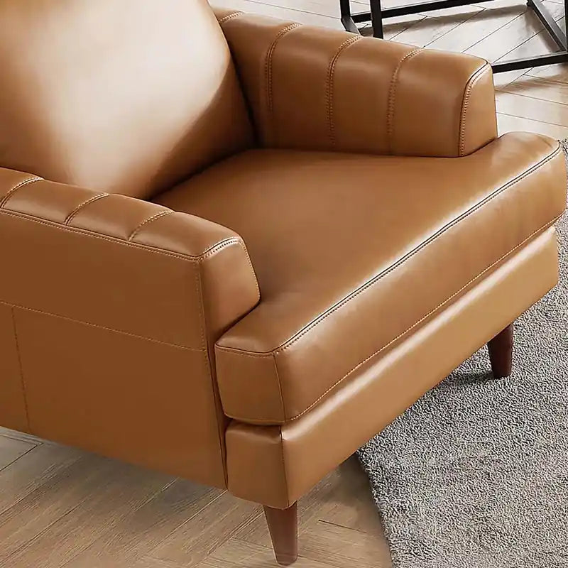 Fauteuil d'appoint en cuir Mid-Century Modern avec pieds en bois - Caramel