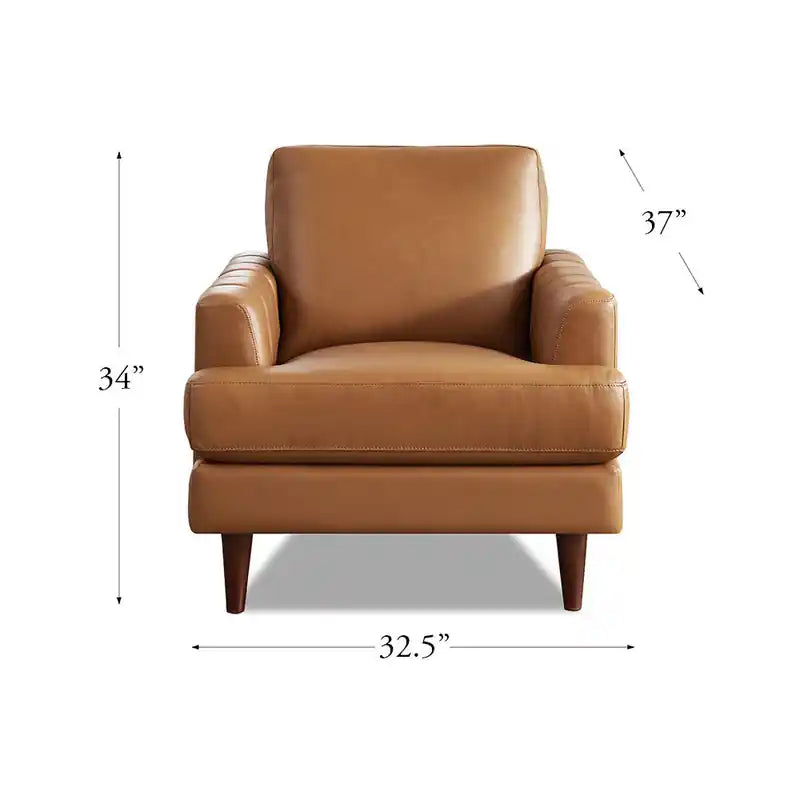 Fauteuil d'appoint en cuir Mid-Century Modern avec pieds en bois - Caramel