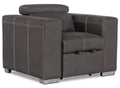 Drake 41.5 Faux Suede Fabric Chair with Pull-Out Ottoman and Flip-Up Headrest - Cement Grey