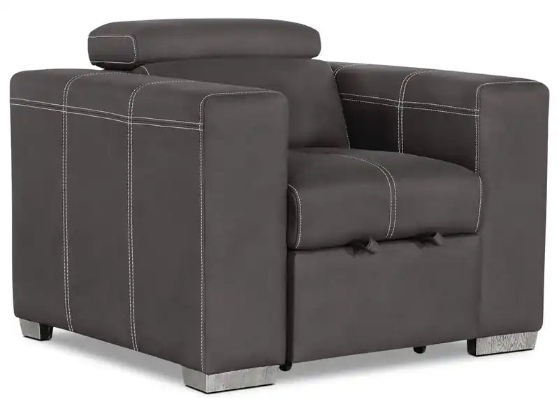 Drake 41.5 Faux Suede Fabric Chair with Pull-Out Ottoman and Flip-Up Headrest - Cement Grey