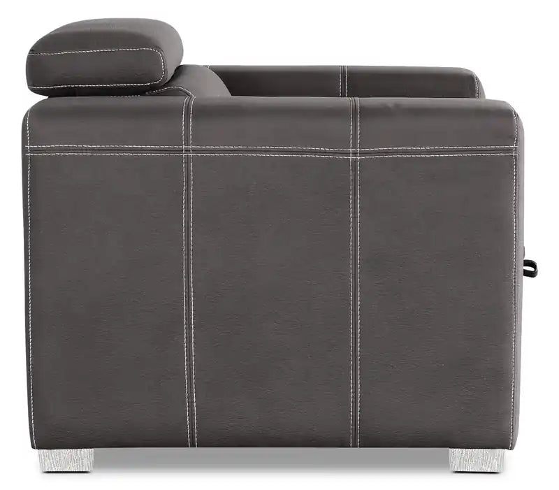 Fauteuil en simili daim 41,5 po avec pouf coulissant et appuie-tête relevable - Gris ciment