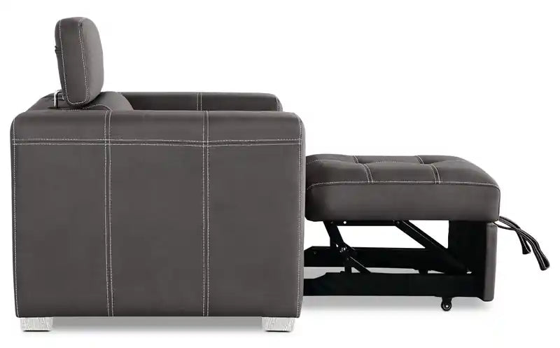 Fauteuil en simili daim 41,5 po avec pouf coulissant et appuie-tête relevable - Gris ciment