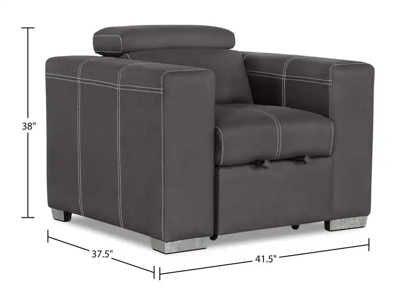 Fauteuil en simili daim 41,5 po avec pouf coulissant et appuie-tête relevable - Gris ciment