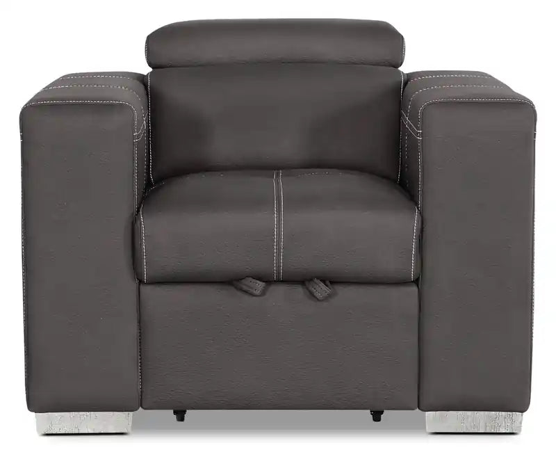 Fauteuil en simili daim 41,5 po avec pouf coulissant et appuie-tête relevable - Gris ciment