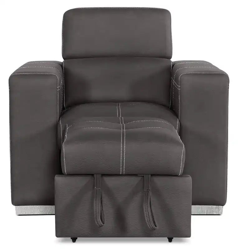 Fauteuil en simili daim 41,5 po avec pouf coulissant et appuie-tête relevable - Gris ciment
