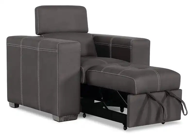 Fauteuil en simili daim 41,5 po avec pouf coulissant et appuie-tête relevable - Gris ciment