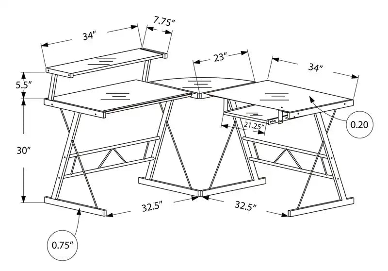 Bureau d'angle en L de 57 po