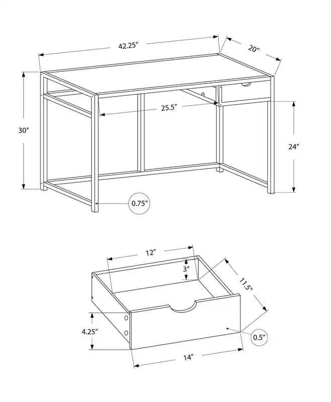 Bureau de 42,25 po avec tiroir