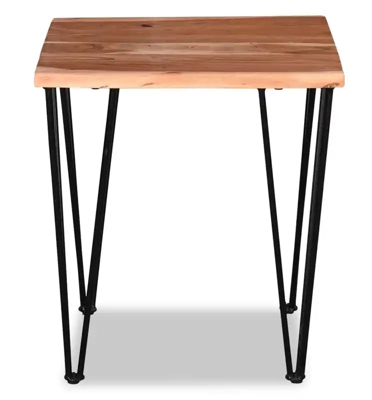 Table d'appoint rustique en bois d'acacia massif de 22 po avec pieds épingles noirs