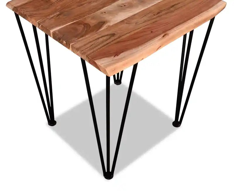 Table d'appoint rustique en bois d'acacia massif de 22 po avec pieds épingles noirs