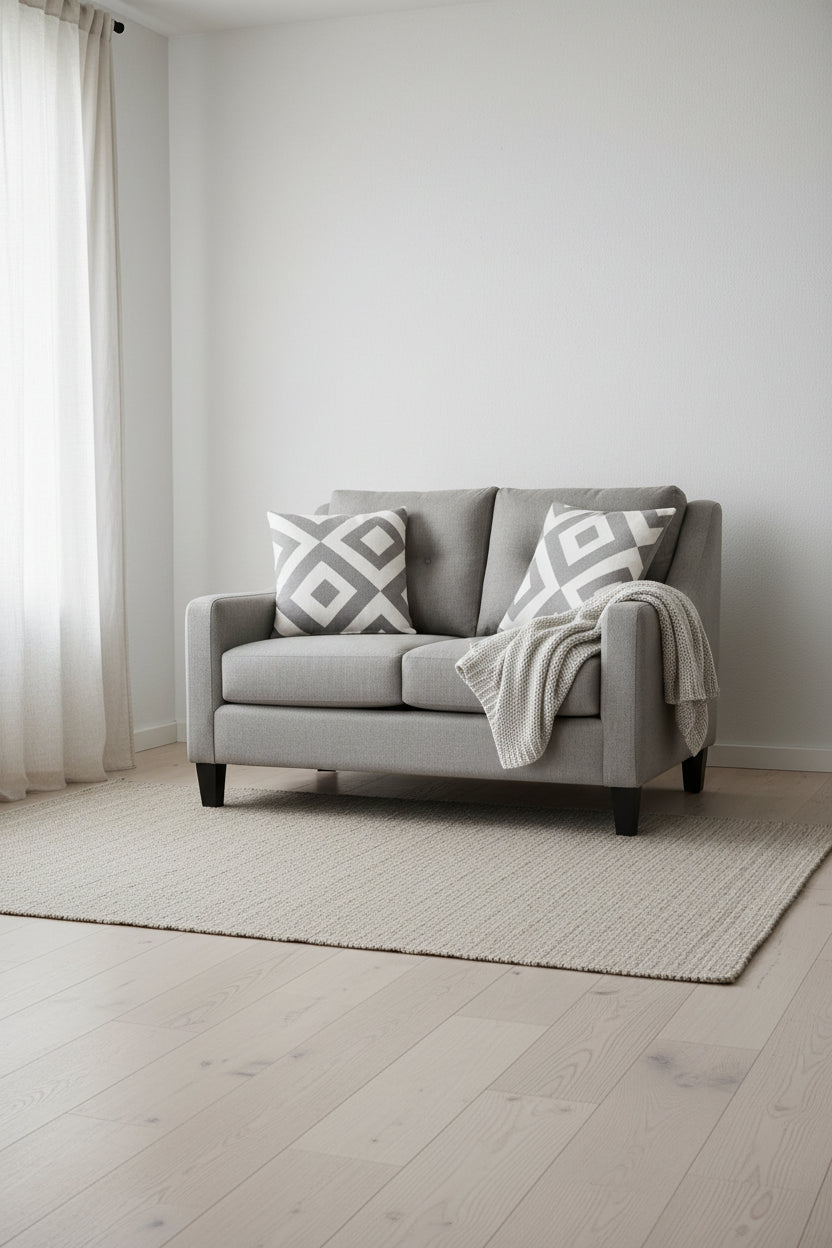 Made in Canada Cindy Crawford Home Kylie 55 Linen-Look Loveseat with Wood Legs - Zeus Grey
