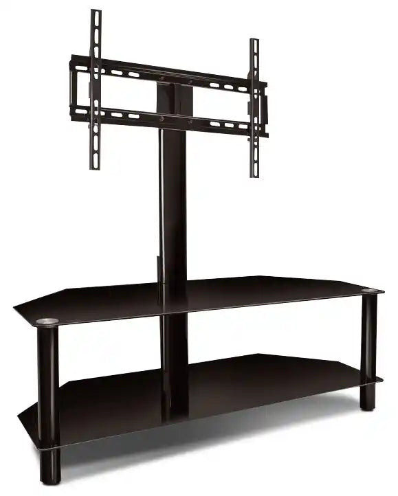 Bello 52 Modern TV Stand with Storage and Cable Management for TVs up to 60- Black Metal and Glass