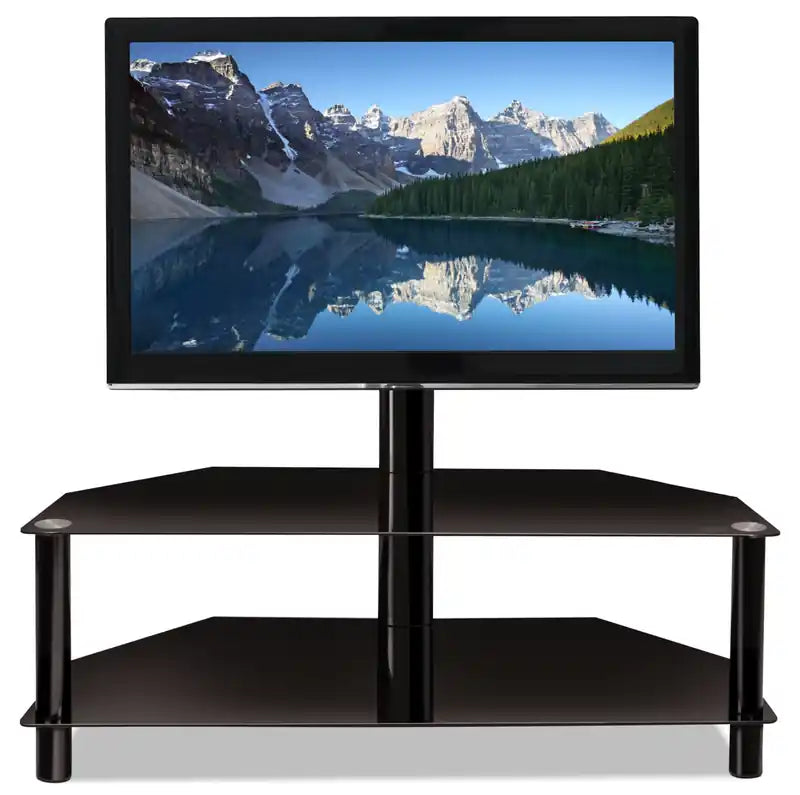 Meuble TV moderne de 52 po avec rangement et gestion des câbles pour téléviseurs jusqu'à 60 po - Métal noir et verre