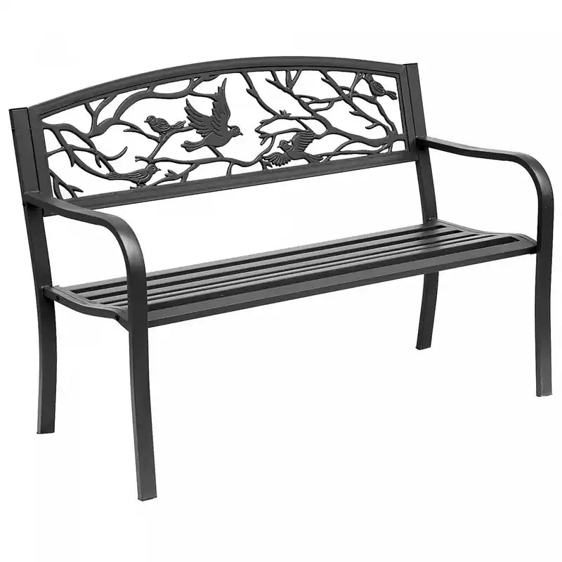 Outsunny 50 Outdoor Metal Garden Bench With Vintage Bird Pattern