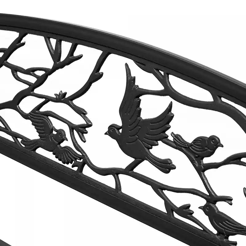 Banc de jardin extérieur en métal de 50 po avec motif d'oiseau vintage