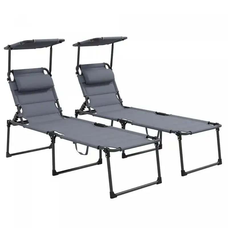 Outsunny 2-piece Folding Chaise Lounge, Reclining Tanning Chairs