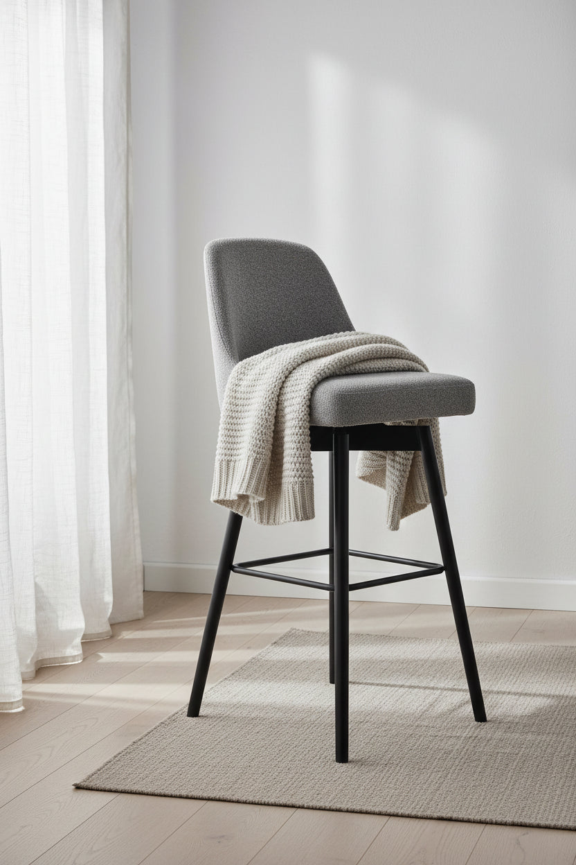 Nash Counter-Height Stool with Swivel Seat & Polyester Fabric, 26.5H, Wood & Metal