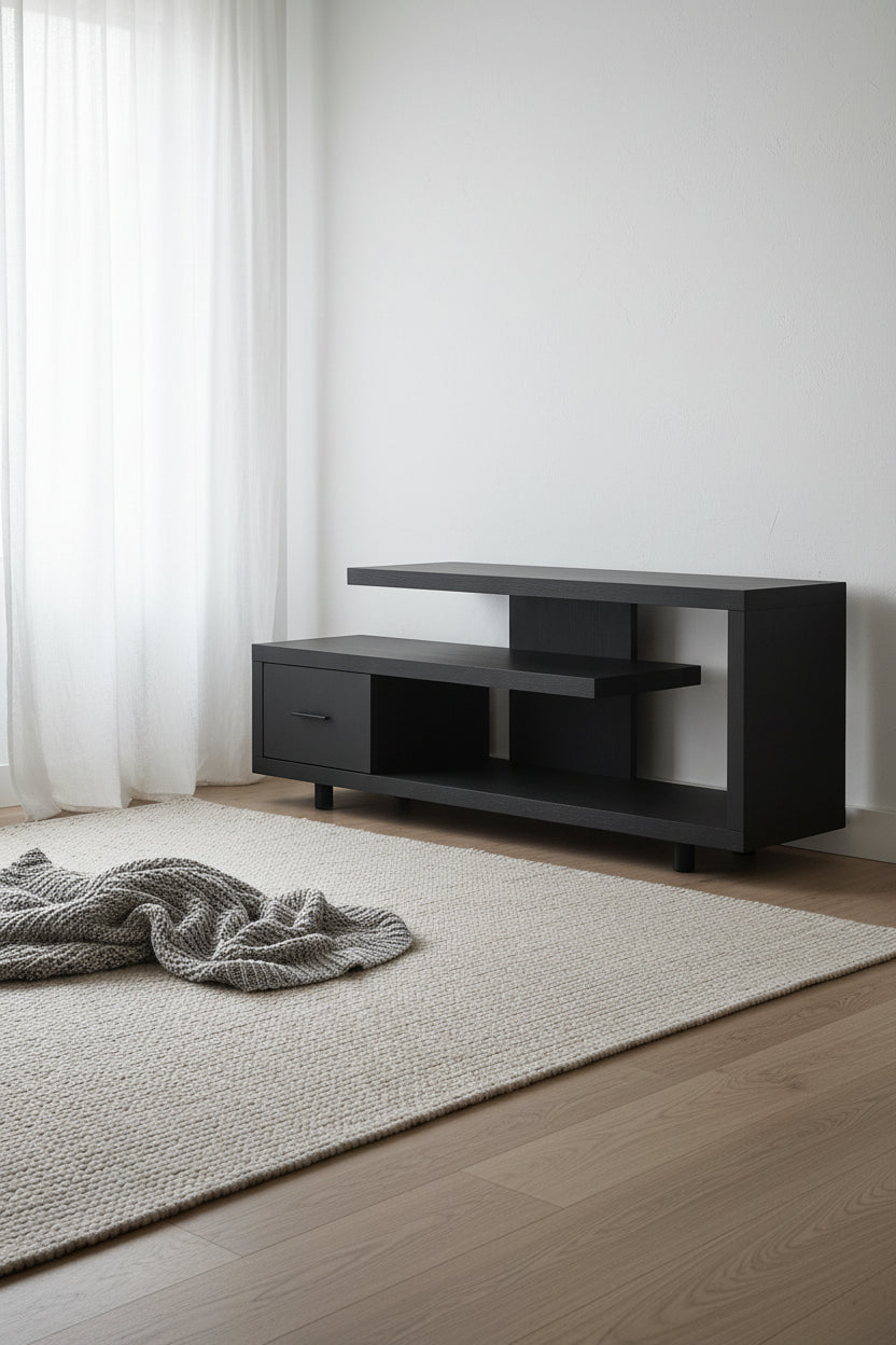 Rene 60 Modern TV Stand with Storage and Cable Management for TVs up to 65- Black