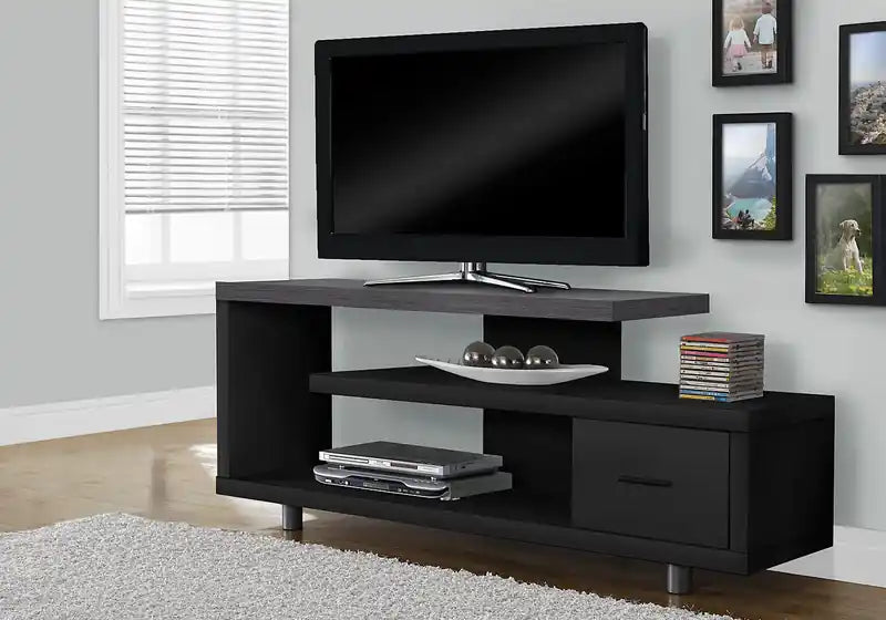 Meuble TV moderne de 60 po avec rangement et gestion des câbles pour téléviseurs jusqu'à 65 po - Noir