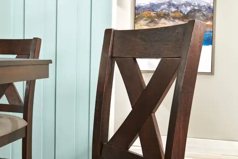 Chaise de salle à manger avec revêtement en similicuir, dossier croisé - Gris/Marron